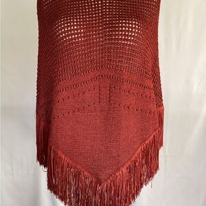 Chico's Rust Knit Fringe Poncho
